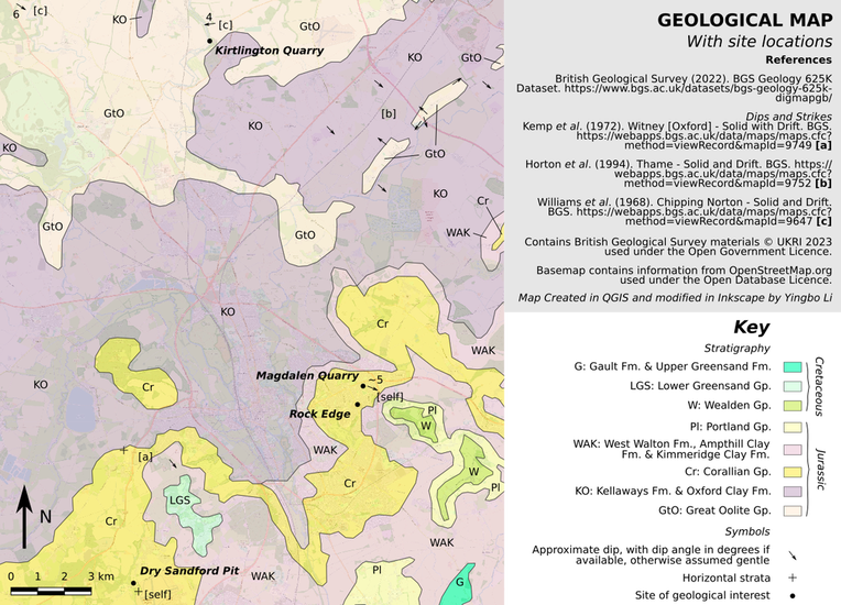 Broad-scale geological map of the area around Oxford.
